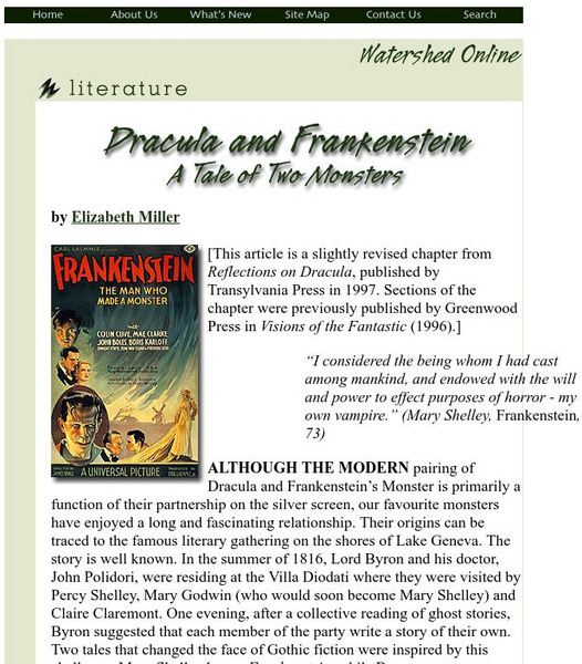 Dracula and Frankenstein: A Tale of Two Monsters Website Dracula and Frankenstein: A Tale of Two Monsters Website