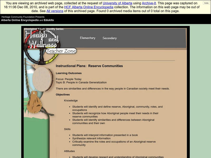 Alberta Online Encyclopedia: Health & Wellness: Reserve Communities Handout Alberta Online Encyclopedia: Health & Wellness: Reserve Communities Handout