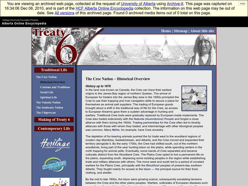 Alberta Online Encyclopedia: The Cree Nation Historical Overview Handout Alberta Online Encyclopedia: The Cree Nation Historical Overview Handout