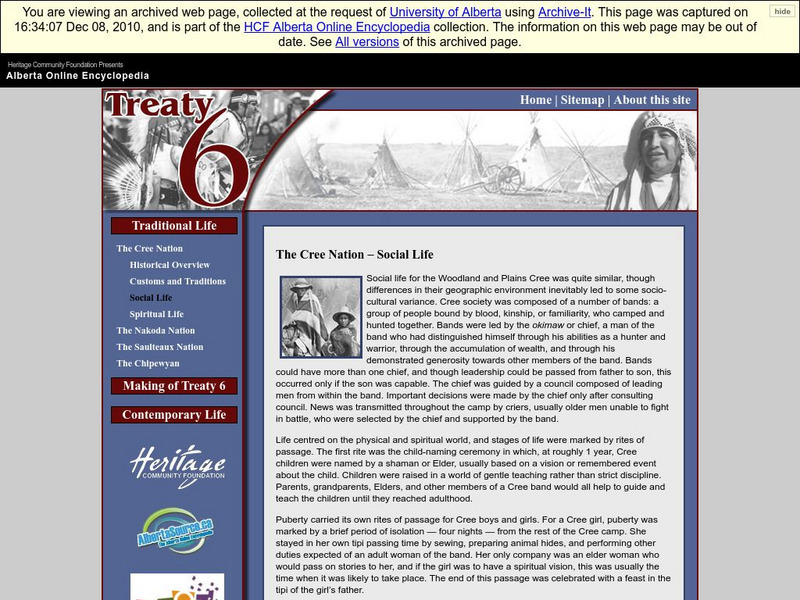 Alberta Online Encyclopedia: The Cree Spiritual Life: Cree Nation Social Life Handout Alberta Online Encyclopedia: The Cree Spiritual Life: Cree Nation Social Life Handout