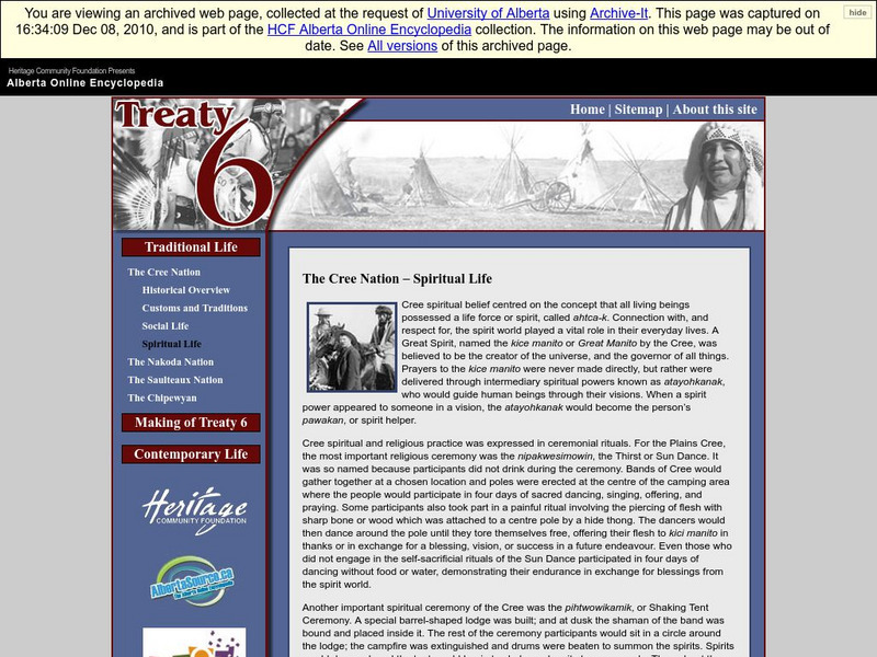 Alberta Online Encyclopedia: The Cree Spiritual Life Handout Alberta Online Encyclopedia: The Cree Spiritual Life Handout