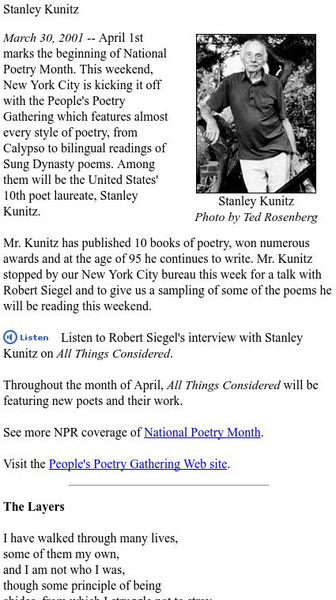 Npr: Stanley Kunitz Website Npr: Stanley Kunitz Website