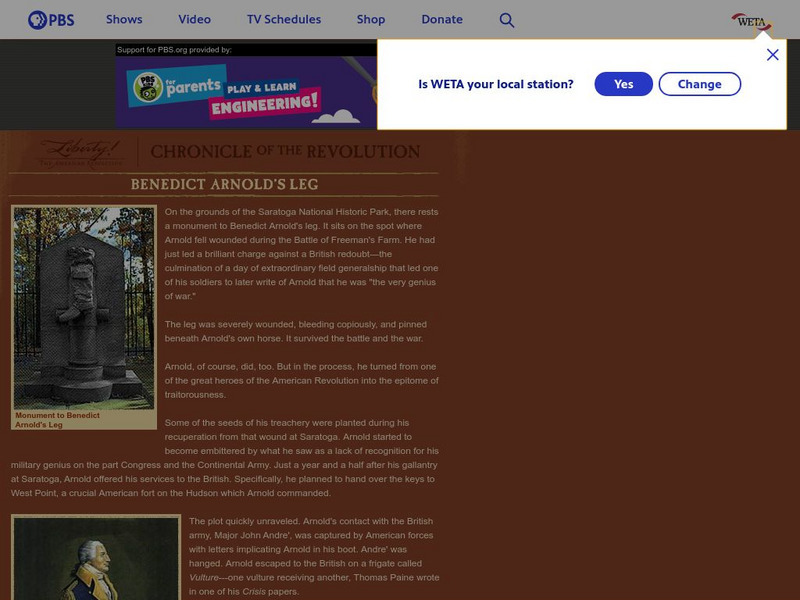 Pbs Liberty!: Benedict Arnold's Leg Activity Pbs Liberty!: Benedict Arnold's Leg Activity
