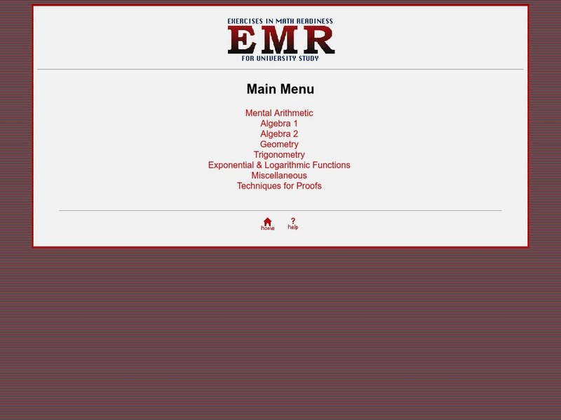 University of Saskatchewan: Emr: Exercises in Math Readiness Website University of Saskatchewan: Emr: Exercises in Math Readiness Website