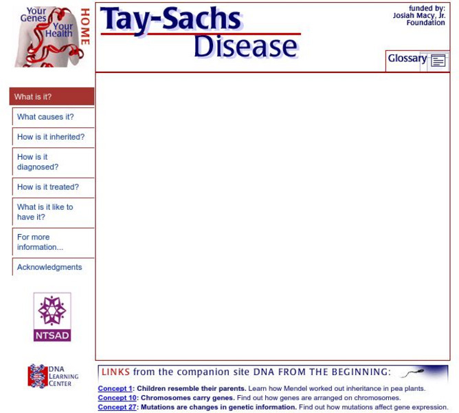 Your Genes, Your Health: Tay Sachs Handout Your Genes, Your Health: Tay Sachs Handout