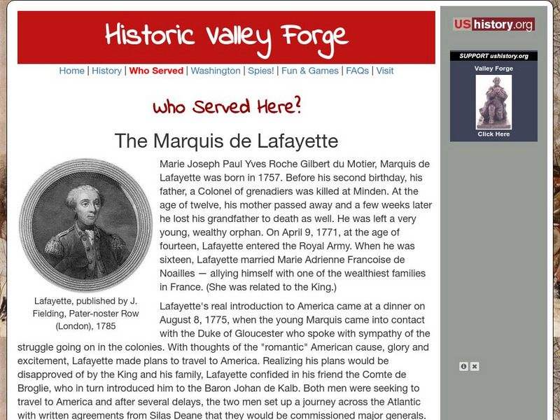 U.s. History: The Marquis De Lafayette Handout U.s. History: The Marquis De Lafayette Handout