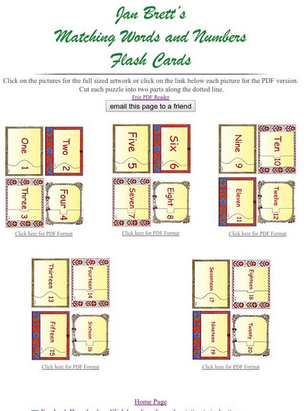 Jan Brett: Matching Words and Numbers Flashcards for 1 20 Pdf Graphic Jan Brett: Matching Words and Numbers Flashcards for 1 20 Pdf Graphic