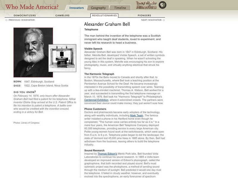 Who Made America? Alexander Graham Bell Handout Who Made America? Alexander Graham Bell Handout