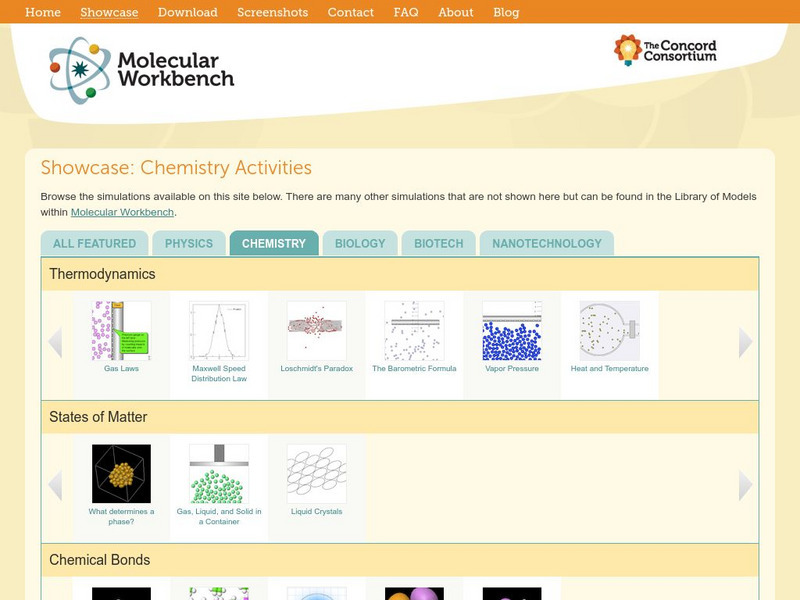 Concord Consortium: Molecular Workbench Showcase: Chemistry, Thermodynamics Activity