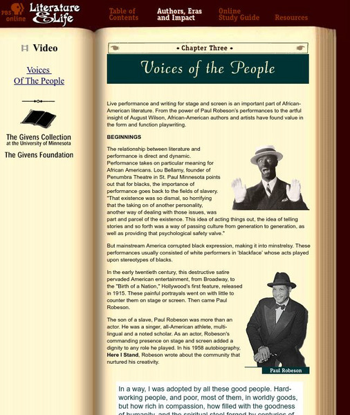 Pbs: Literature & Life: Voices of the People Website Pbs: Literature & Life: Voices of the People Website