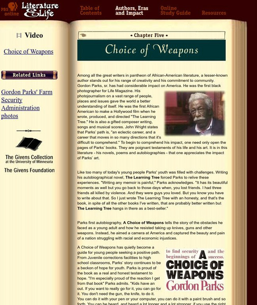 Pbs: Literature & Life: Choice of Weapons Handout Pbs: Literature & Life: Choice of Weapons Handout