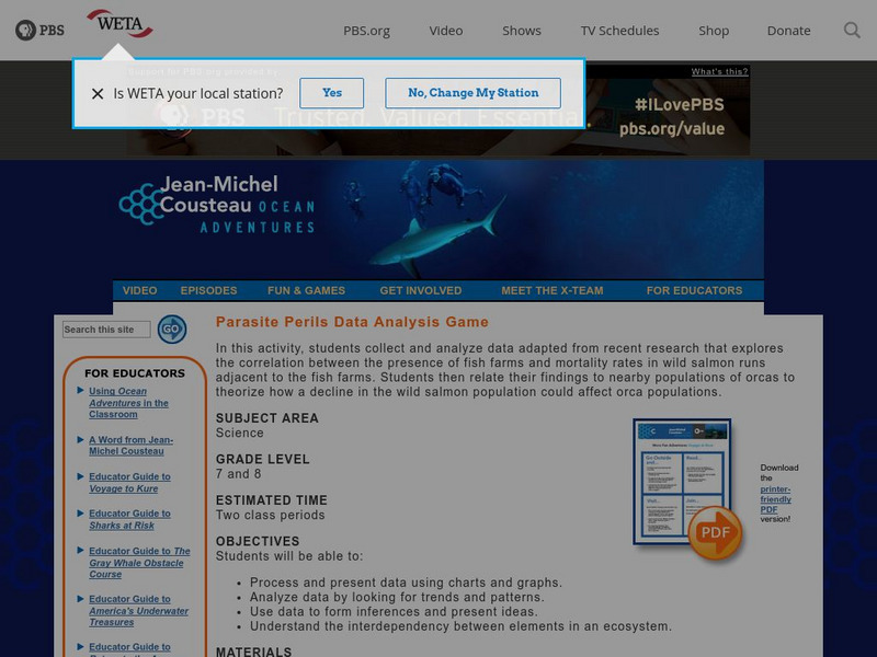 Pbs Jean Michel Cousteau: Parasite Perils Data Analysis Game Lesson Plan Pbs Jean Michel Cousteau: Parasite Perils Data Analysis Game Lesson Plan