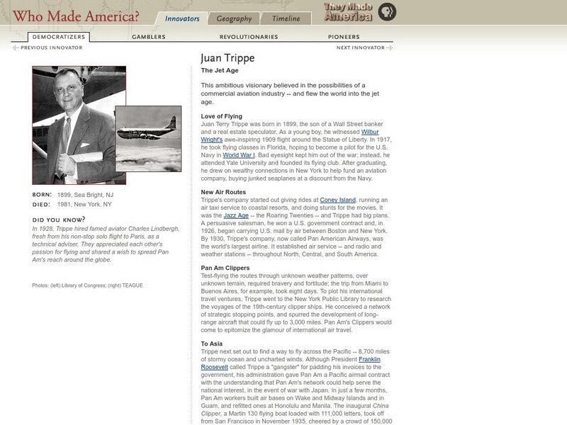 Pbs: Who Made America?: Innovators: Juan Trippe Handout