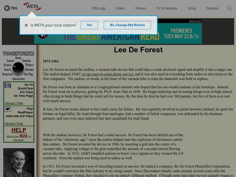 Outline of the History of the Transistor: Lee De Forest Handout Outline of the History of the Transistor: Lee De Forest Handout