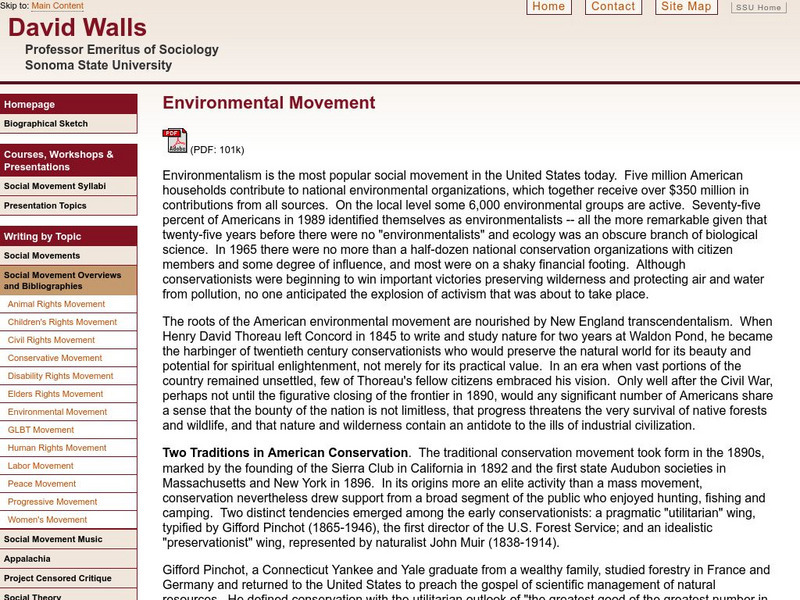 Sonoma State University: Environmental Movement Handout Sonoma State University: Environmental Movement Handout