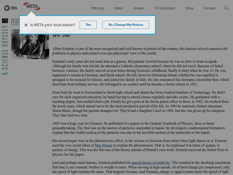 Pbs: A Science Odyssey: People and Discoveries: Albert Einstein Handout Pbs: A Science Odyssey: People and Discoveries: Albert Einstein Handout