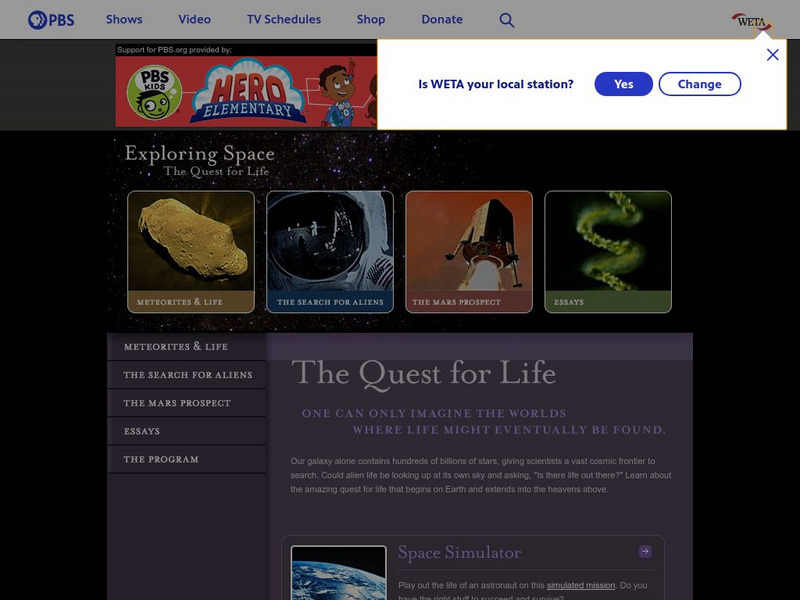 Pbs: Exploring Space: The Quest for Life Website Pbs: Exploring Space: The Quest for Life Website