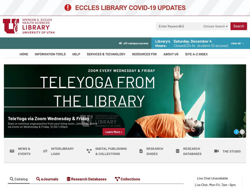 University of Utah: Ehsl: Spencer S. Eccles Health Sciences Library Home Page Website