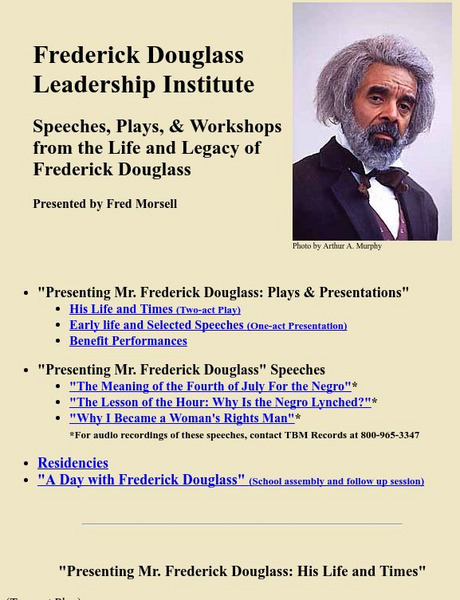 Presentations From the Life of Frederick Douglass Unit Plan Presentations From the Life of Frederick Douglass Unit Plan
