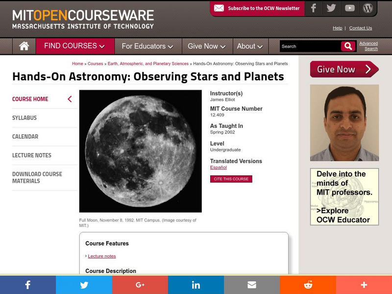 Mit: Open Course Ware: Hands on Astronomy: Observing Stars and Planets Online Course Mit: Open Course Ware: Hands on Astronomy: Observing Stars and Planets Online Course