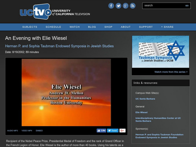 University of California Television: An Evening With Elie Wiesel Instructional Video University of California Television: An Evening With Elie Wiesel Instructional Video