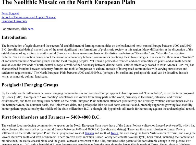 Princeton Univ.: Farming in Europe During Neolithic Age Handout Princeton Univ.: Farming in Europe During Neolithic Age Handout
