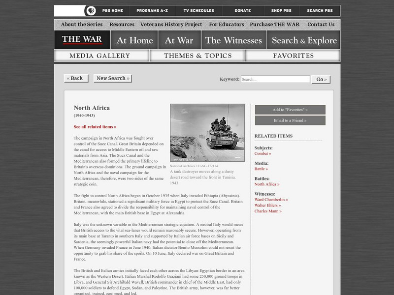 Pbs: The War: North Africa (1940 43) Website Pbs: The War: North Africa (1940 43) Website