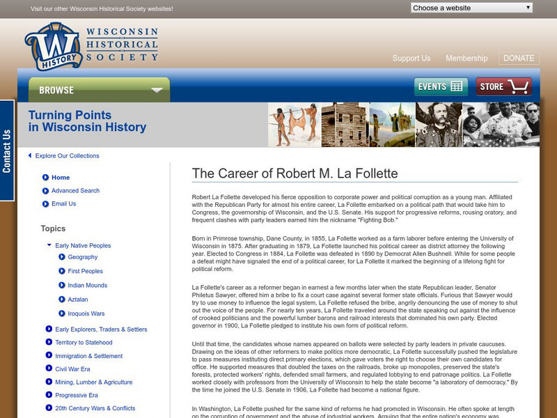 Wisconsin Historical Society: The Career of Robert M. La Follette Handout Wisconsin Historical Society: The Career of Robert M. La Follette Handout