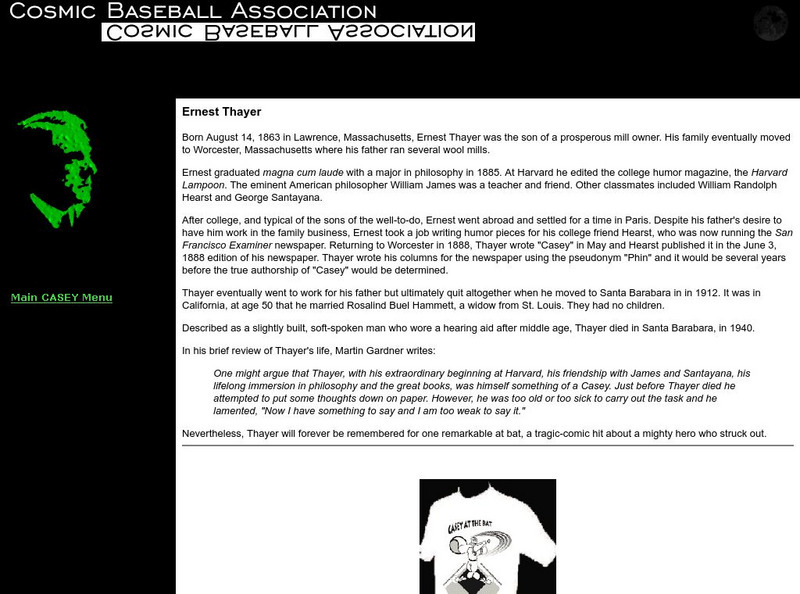 Cosmic Baseball Association: Ernest Thayer Website Cosmic Baseball Association: Ernest Thayer Website
