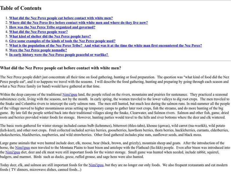 Nez Perce Tribe: History: Frequently Asked Questions Handout
