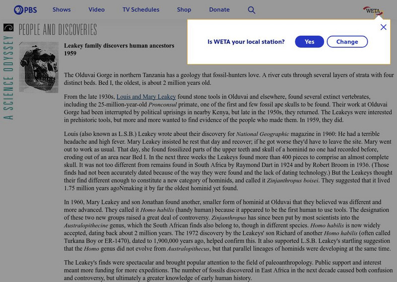 Pbs: Leakey Family Discovers Human Ancestors Handout Pbs: Leakey Family Discovers Human Ancestors Handout