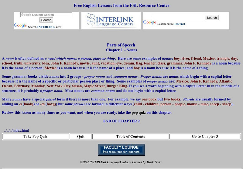Interlink Language Centers: Noun Identification Quiz Unknown Type Interlink Language Centers: Noun Identification Quiz Unknown Type