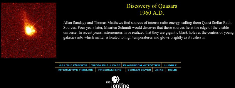 Pbs: Discovery of Quasars 1960 Website Pbs: Discovery of Quasars 1960 Website