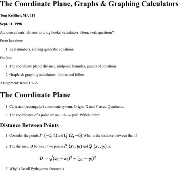 The Coordinate Plane: Graphs & Graphing Calculators Activity