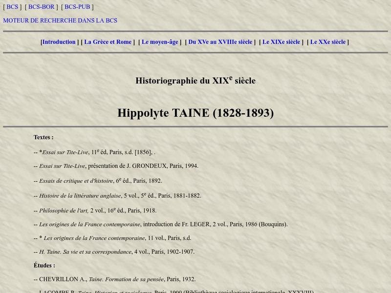 Historiographie Du Xi Xe Siecle. Hippolyte Taine Website Historiographie Du Xi Xe Siecle. Hippolyte Taine Website