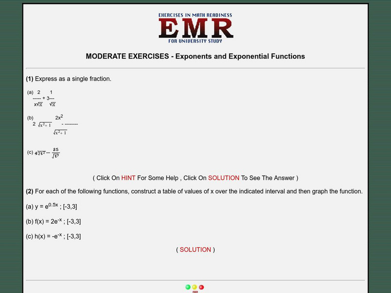 University of Saskatchewan: Moderate Exercises on Exponents Activity University of Saskatchewan: Moderate Exercises on Exponents Activity