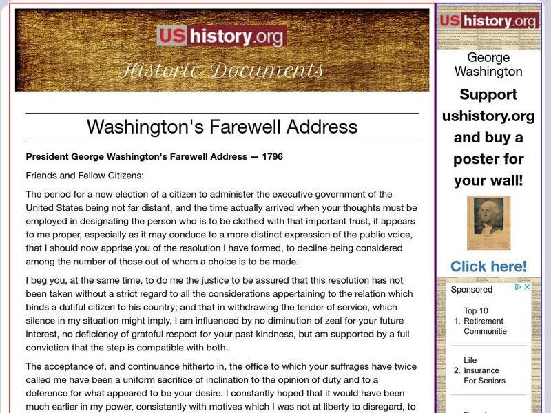 U.s. History: Historical Documents: Washington's Farewell Address Website U.s. History: Historical Documents: Washington's Farewell Address Website