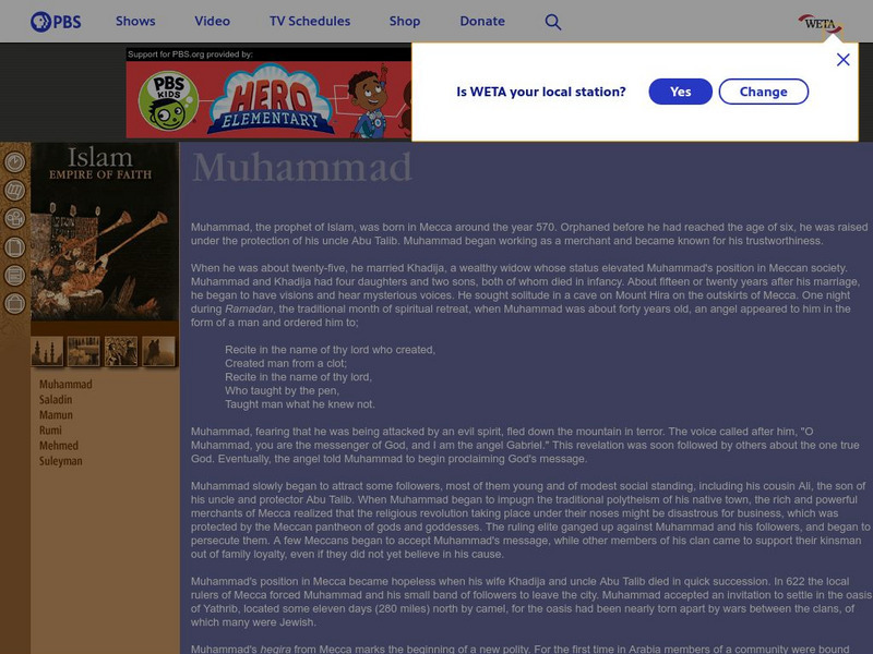 Pbs: Islamic Biographies: Mohammad Handout Pbs: Islamic Biographies: Mohammad Handout