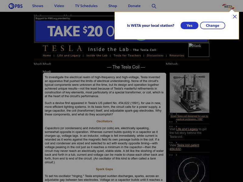 Pbs: Tesla Inside the Lab the Tesla Coil Website Pbs: Tesla Inside the Lab the Tesla Coil Website