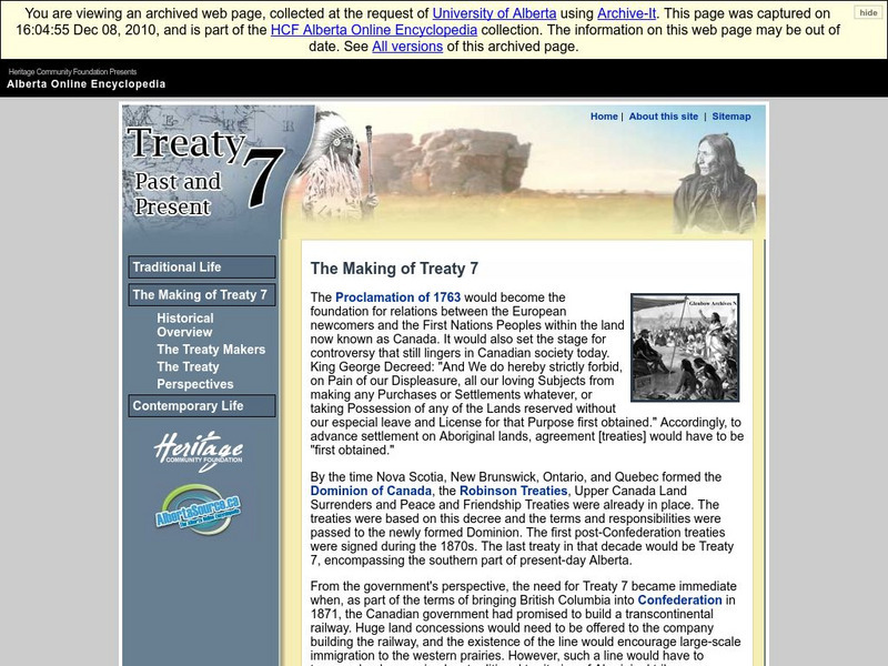 Alberta Online Encyclopedia: The Making of Treaty 7 Handout Alberta Online Encyclopedia: The Making of Treaty 7 Handout