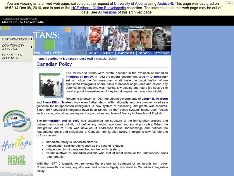 Alberta Online Encyclopedia: Alberta Heritage: Canadian Policy Handout Alberta Online Encyclopedia: Alberta Heritage: Canadian Policy Handout