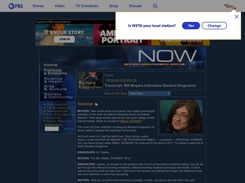 Now With Bill Moyers: Bill Moyers Interviews Barbara Kingsolver Primary Now With Bill Moyers: Bill Moyers Interviews Barbara Kingsolver Primary