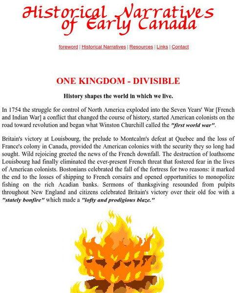 Historical Narratives of Early Canada: One Kingdom Divisible Handout Historical Narratives of Early Canada: One Kingdom Divisible Handout