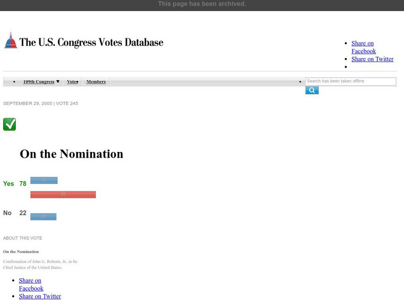 Washington Post: Us Congress Votes Database: Senate Confirmation: John Roberts Graphic Washington Post: Us Congress Votes Database: Senate Confirmation: John Roberts Graphic