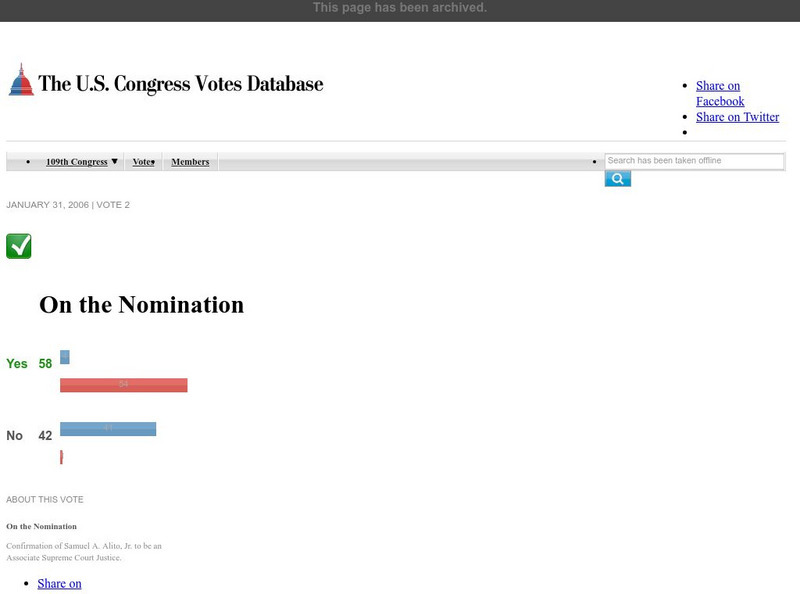 Washington Post: Us Congress Votes Database: Senate Confirmation: Samuel Alito Graphic Washington Post: Us Congress Votes Database: Senate Confirmation: Samuel Alito Graphic