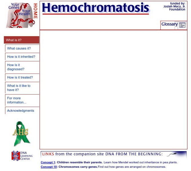 Cold Spring Harbor Laboratory: Hemochromatosis Handout Cold Spring Harbor Laboratory: Hemochromatosis Handout