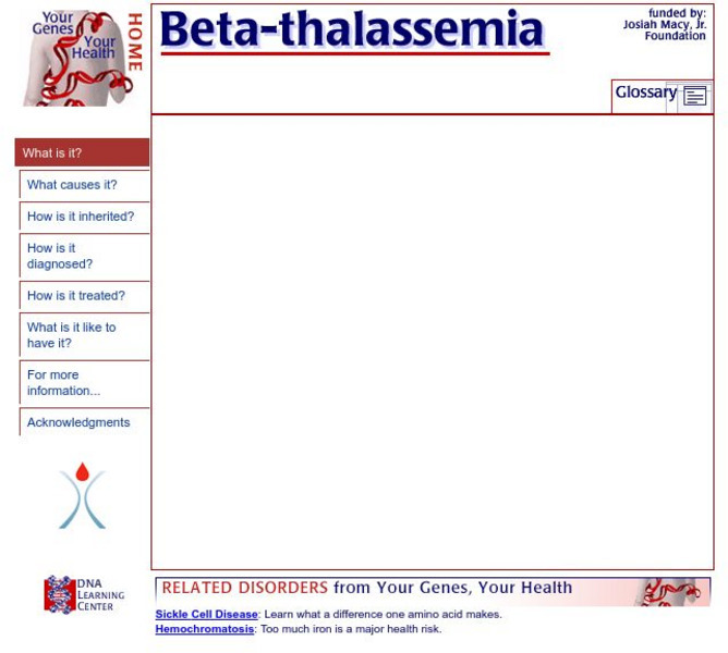 Cold Spring Harbor Laboratories: Beta Thalassemia Handout Cold Spring Harbor Laboratories: Beta Thalassemia Handout