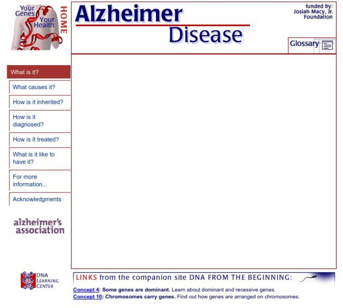 Cold Spring Harbor Laboratory: Alzheimer Disease Handout Cold Spring Harbor Laboratory: Alzheimer Disease Handout