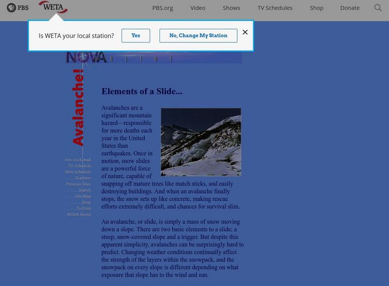 Pbs: Nova: Avalanche! Elements of a Slide Website