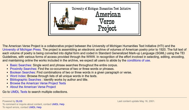 University of Michigan: American Verse Project eBook University of Michigan: American Verse Project eBook